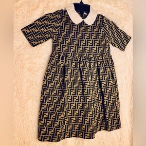 Authentic Fendi Tobacco Zucca Jersey FF Motif Short Sleeved Dress,